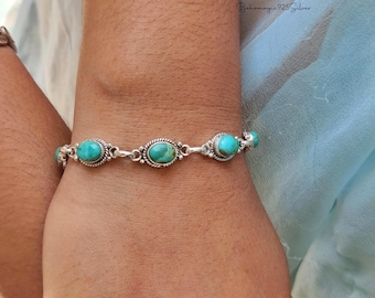 Kingman Turquoise Silver Statement Bracelet: Handmade Adjustable Bracelet