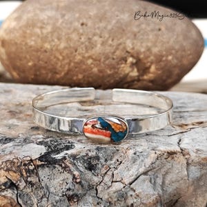 Oyster Copper Turquoise Bangle/Bracelet, 925 Sterling Silver Jewelry, Gemstone Bracelet, Gift For Her, Bangle For Women, Adjustable Bangle