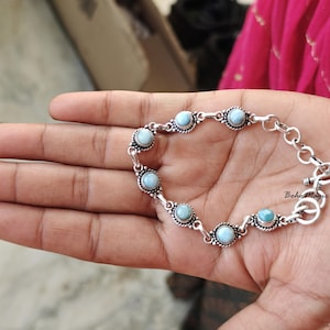 Handmade Larimar Gemstone Bracelet: 925 Sterling Silver Jewelry