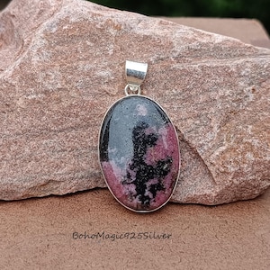 Pure Rhodonite Pendant, Silver Gemstone Pendant, 925 Sterling Silver Pendant, Rhodonite Necklace, Gemstone Pendant, Rhodonite Jewelry