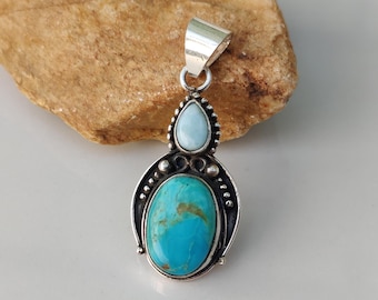 Handmade Kingman Turquoise Pendant: Larimar Sterling Silver Gemstone Necklace, Gift For Her