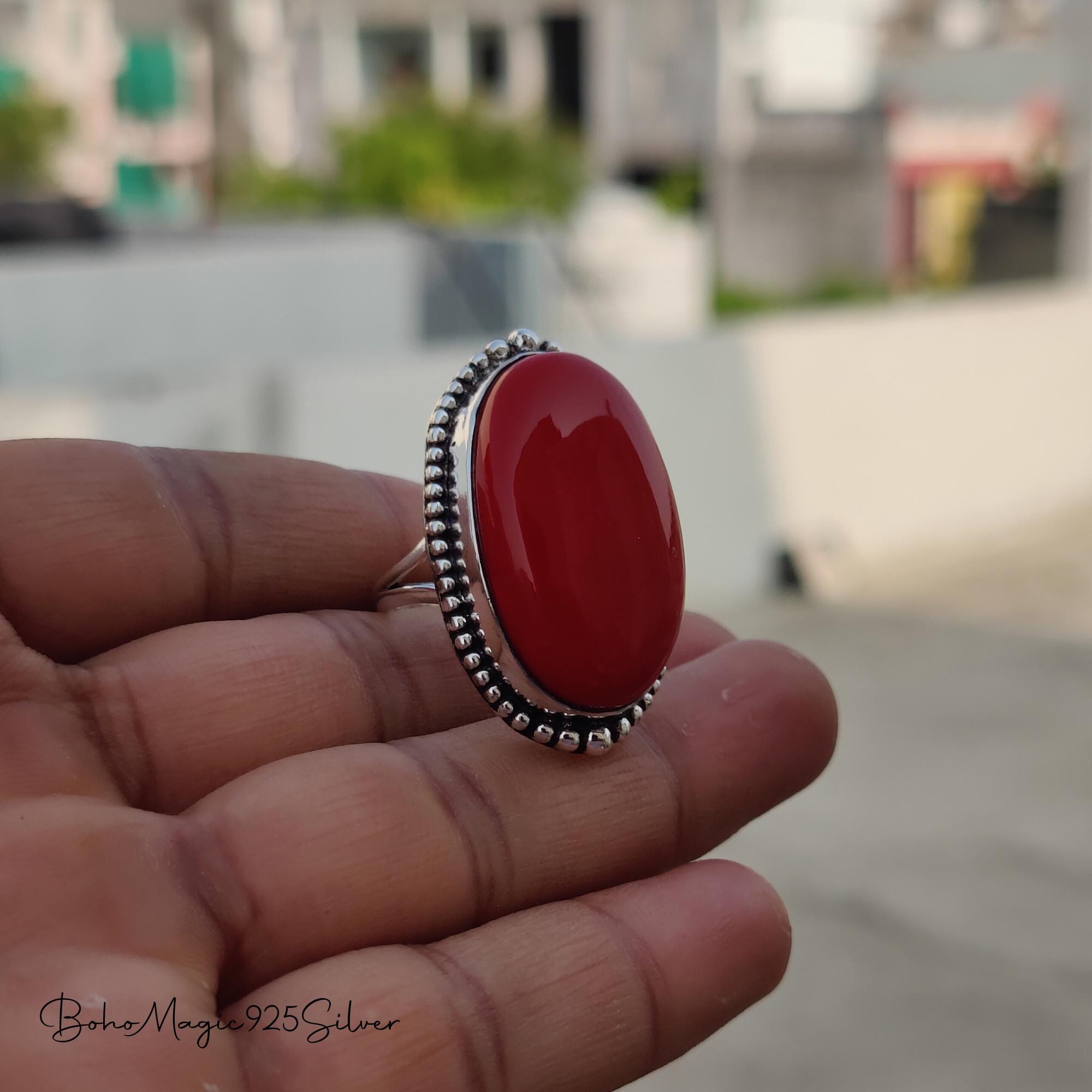 Handmade Red Coral Sterling Silver Ring: Statement Jewelry - Etsy