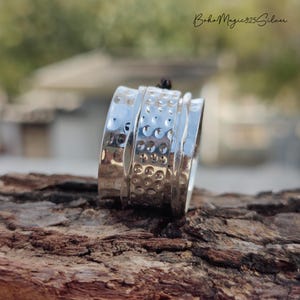 Hammered Spinner Designer - Spinner Ring ~ Fidget Silver Ring ~ Meditation Ring ~ Silver Spinner Ring ~ Boho Gift Ring ~ Wide Band Ring