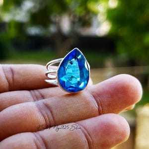 Stunning Blue Topaz Ring, Silver Band Ring, 925 Sterling Silver, Pear Gemstone Ring, Women Ring, Handmade Ring, Gift Jewelry Ring For Her