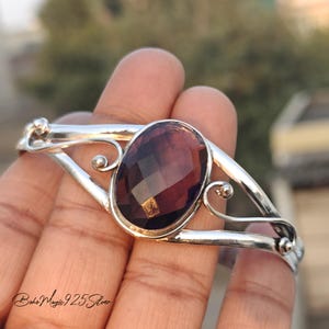 Amethyst Gemstone Bangle, Silver Handmade Bangle, Adjustable Bangle, 925 Sterling Silver Bangle Bracelet, Birthday Silver Gift For Woman&#39;s