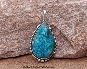 Handmade Shattuckite Pendant: 925 Sterling Silver Boho Necklace
