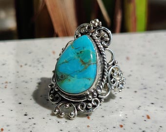 Handmade Kingman Turquoise Ring: Sterling Silver Boho Jewelry