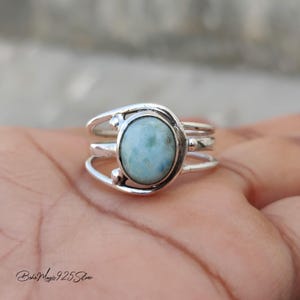 Natural Larimar Silver Ring / 925 Sterling Silver Band Ring / Handmade Jewelry / Women Ring / Larimar Gemstone Jewelry / Gift Ring For Women
