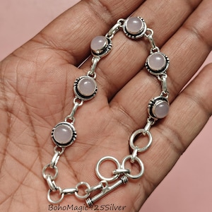 Rose Quartz Gemstone Silver Bracelet ~ 925 Sterling Silver Bracelet ~ Pink Rose Quartz Jewelry ~ Women Bracelet ~ Charming Bracelet For Gift