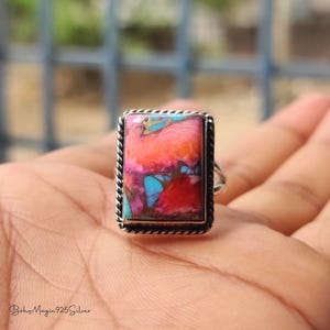 Natural Pink Oyster Turquoise Ring ! Sterling Silver Ring ! Stunning Ring, Kingman Ring ! Bohemian Ring ! Spiny Pink Copper Turquoise Ring