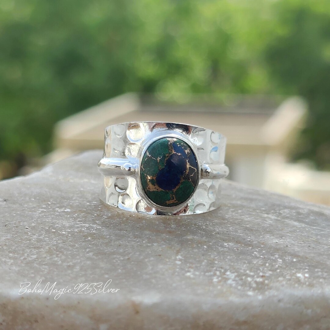 Handmade Azurite Sterling Silver Ring: Hammered Band - Etsy