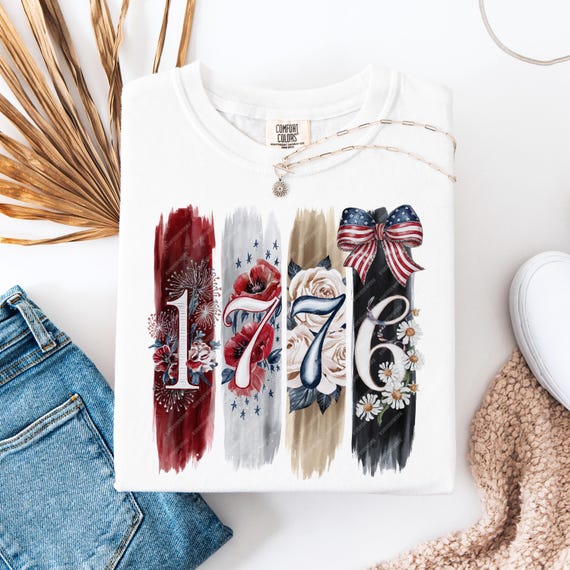 Floral USA Png, Retro America Png, 4th Of July PNG, 1776 png Sublimation Design, America Coquette Bow, Patriotic Brushstroke Png, Girly png