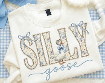 Silly Goose PNG Coquette Bow Sublimation, Funny Grandmacore Farmhouse Art, Cute Blue Gingham Toddler Shirt Gift DTF Digital Download