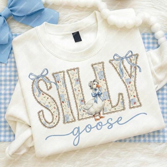 Silly Goose PNG Coquette Bow Sublimation, Funny Grandmacore Farmhouse Art, Cute Blue Gingham Toddler Shirt Gift DTF Digital Download