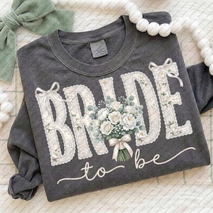 Bride To Be PNG Bachelorette Sublimation Design, Floral Lace Varsity Letters Wedding Bouquet Art, Elegant Engagement Gift Digital Download