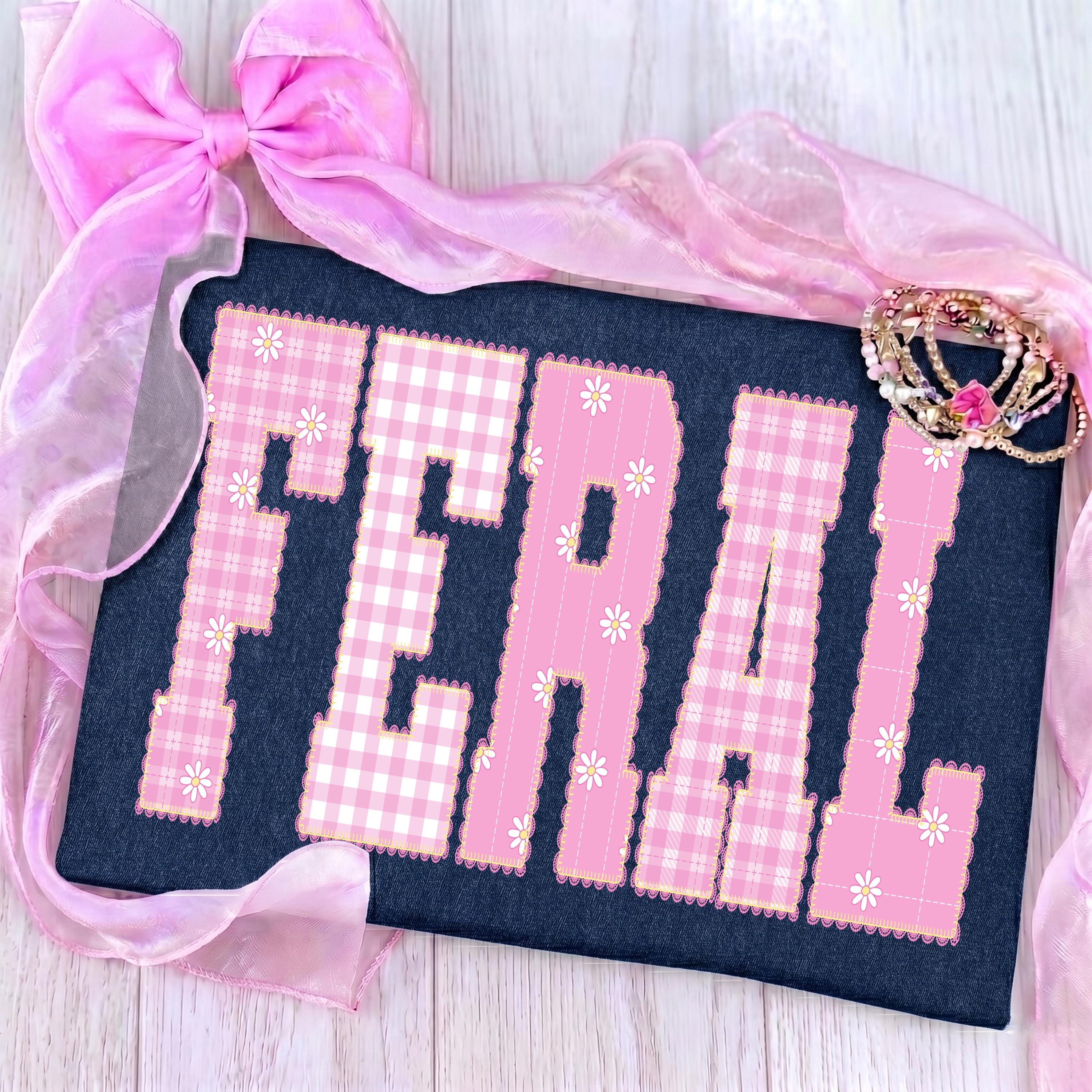 Ironically Pink Pink Gingham Feral PNG Lace Border Floral Sublimation, Funny Preppy ...