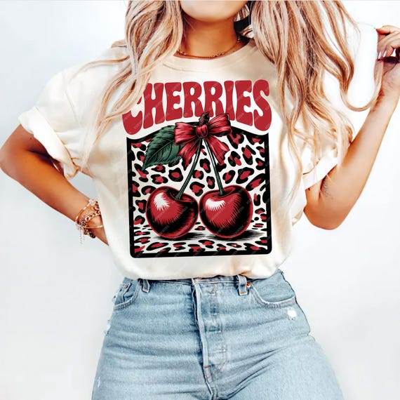 Retro Cherry Coquette PNG, Trendy Cherry Bow PNG, Aesthetic Shirt Design, Cheetah Cherry Sublimation, Summer Fruit Png Download, dtf dtg