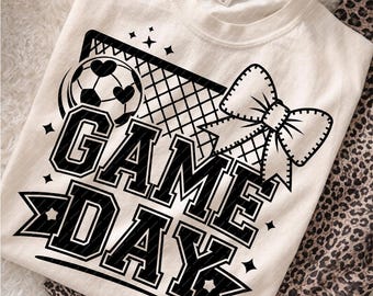 Cute Game Day Soccer Mom Svg, Preppy Coquette Bow Png, Girls Heart Soccer Ball Shirt Design, Team Sports Sublimation Cricut Craft Cut Files
