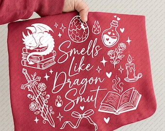 Smells Like Dragon Smut SVG Fantasy Romance Shirt BookTok Gift Floral Sword PNG Spicy Reader Cut File Dragon Egg Potion Doodle Library DTF