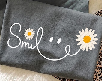 Smiley Daisy Png, Happy Face Bow Png, Emoji Smile Sign Png, Inspirational Png, Word Smile Png, Trendy Floral Sublimation Comfort Colors®