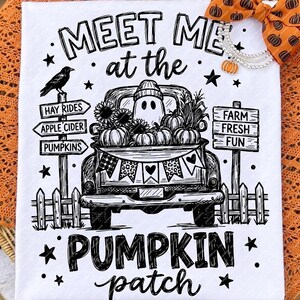 Meet Me At The Pumpkin Patch Ghost Truck SVG And Autumn Graphic Sublimation PNG For A Trendy Girl Aesthetic Girly Halloween Tee Cut File