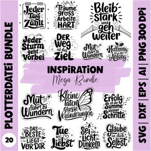 20+ Plotter File Mega Bundle, Positive Sayings Inspiration PNG, Plotter File Lettering, German Sayings SVG Plotter File, Instant Download