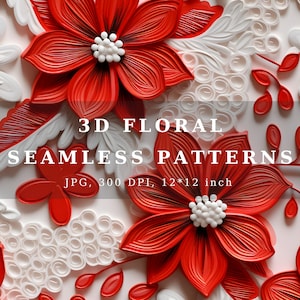 3D Flowers, Seamless Digital Paper, Commercial Use,  12x12in, Sublimation, Scrapbook, Gift Wrapping, Seamless Pattern, Craft tools, png, jpg