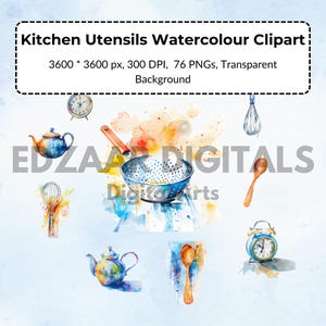76 Kitchen Utensils Watercolour Clipart, Culinary Chef Equipment, Kitchenware Clipart, Food Utensils Set, Cooking Tools, Culinary Symbols