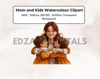10 Mom and Kids Clipart, Family Illustration, Childcare Clip, Family Bonding, Parenthood Moments, Mother and Children Love, Motherhood Art
