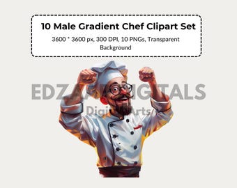 10 Male Chef Clipart, Cooking Art, Chef Clipart, Kitchen Decor Culinary Design, Food Icon, Chef Illustration, Chef Hat, Culinary Icon