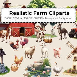 50 Tiere auf dem Bauernhof Clipart Bundle, realistisches 3D Design, 3D Clipart, transparente PNGs, digitaler Download, PNG, Sofortdownload, kommerzielle Nutzung