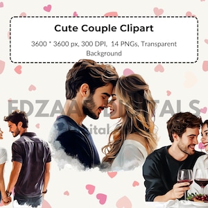 Couple in Love Clipart, Realistic Cute Couple in Romantic Poses, Couple Love, 14 PNGs, Transparent background, Digital download