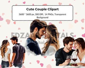 Couple in Love Clipart, Realistic Cute Couple in Romantic Poses, Couple Love, 14 PNGs, Transparent background, Digital download