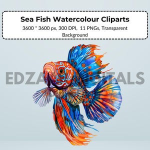 11 Sea Fish Clipart, sea Creatures, Ocean fish, Marine Illustration, Underwater Handmade Design, Nautical Aquatic Life, Watercolor Painting