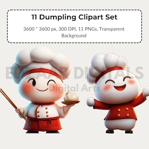 11 Dumpling Chef Clipart, Cute 3D Dumpling Chef, Dumplings Art, Chef Clipart, Chef Illustration, Chef Hat, Food Business Logo PNG files chef