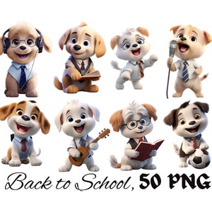 Pakiet svg z powrotem do szkoły, clipart z powrotem do szkoły, piesek, mundurek szkolny, clipart cyfrowy, pobieranie cyfrowe, clipart