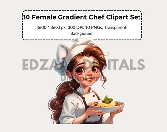 10 Female Chef Clipart, Cooking Art, Chef Clipart, Kitchen Decor Culinary Design, Food Icon, Chef Illustration, Chef Hat, Culinary Icon
