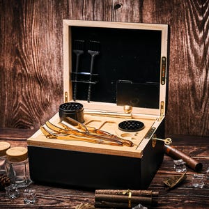 Gepersonaliseerde premium opbergdoos met slot en lade, stalcadeau, pensioencadeau, luxe cadeauset en kruidenset, kerstcadeau