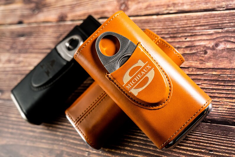 Personalized Cigar Case With Cigar Cutter Custom Leather Etsy