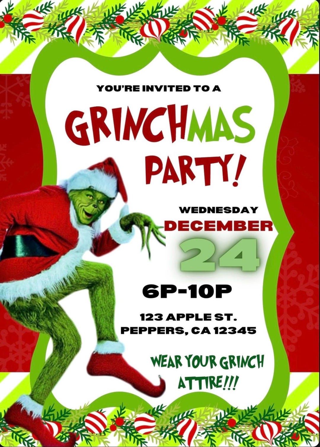 Editable Grinch Party Invitation | Canva | Christmas Party Invite ...