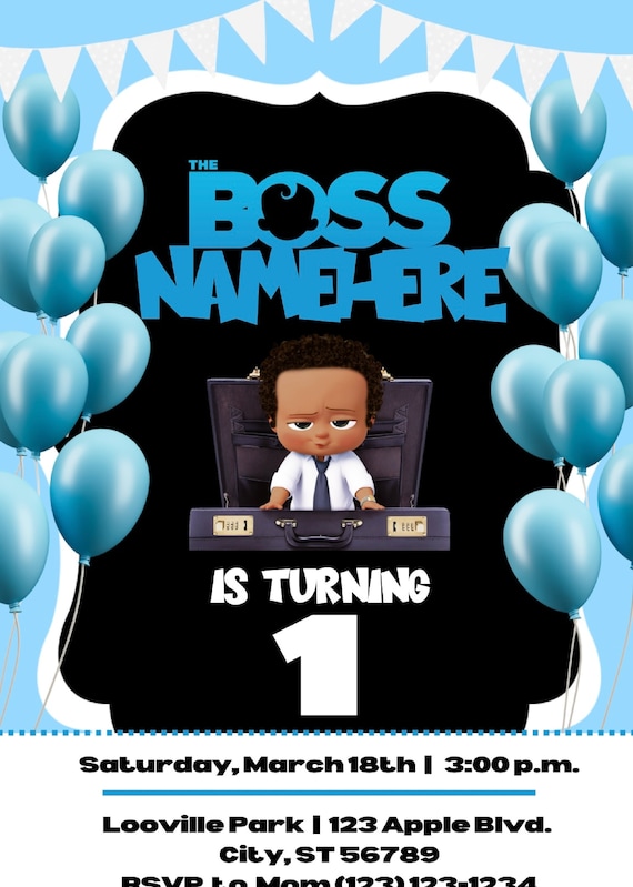 Editable Boss Baby Birthday Invitation canva african American Boss