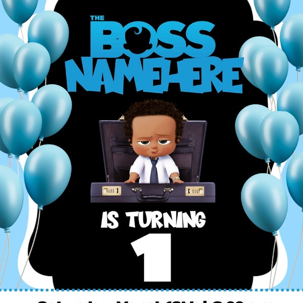 Bearbeitbare Boss Baby Geburtstagseinladung-Canva-African American Boss Baby