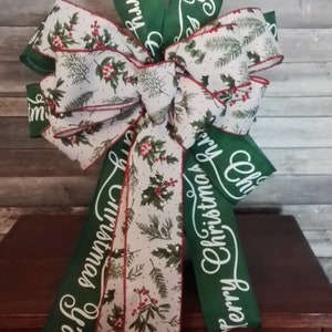 Christmas Lantern Bow: Green Merry Christmas Y&#39;all Ribbon
