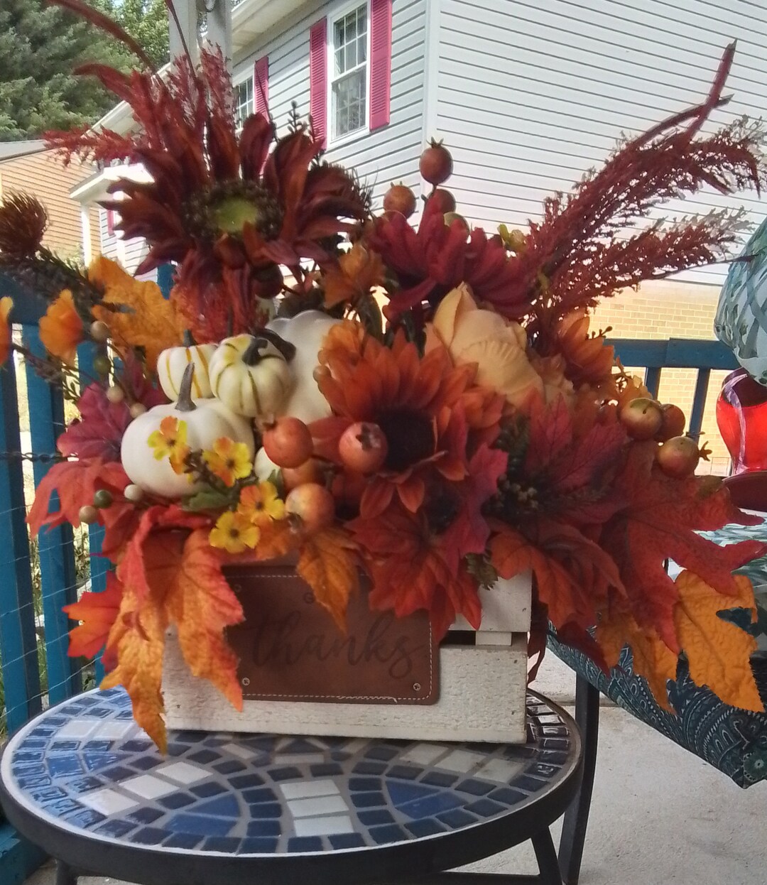 Rustic Fall Floral Arrangement With Sunflowers, Pumpkins, and Autumn ...