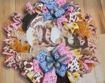 Cowboy wreath country wreath,cow wreath