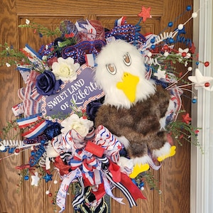 Patriotic Eagle Wreath 4th of July Door Decor Sweet Land of Liberty Wreath American Front Door Wreath Red, White, and Blue Handmade Wreath