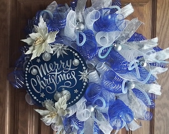 Winter Wonderland Blue & White Christmas Wreath - Etsy