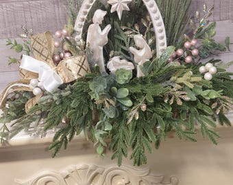 Nativity Christmas Centerpiece, Holiday Table Decoration, Religious Home Decor