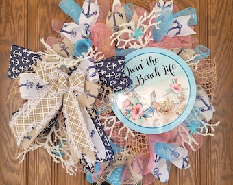 Nautical Beach Life Wreath, Coastal Anchor Seashell Door Decor,Summer Beach Wreath Summer Door Decor