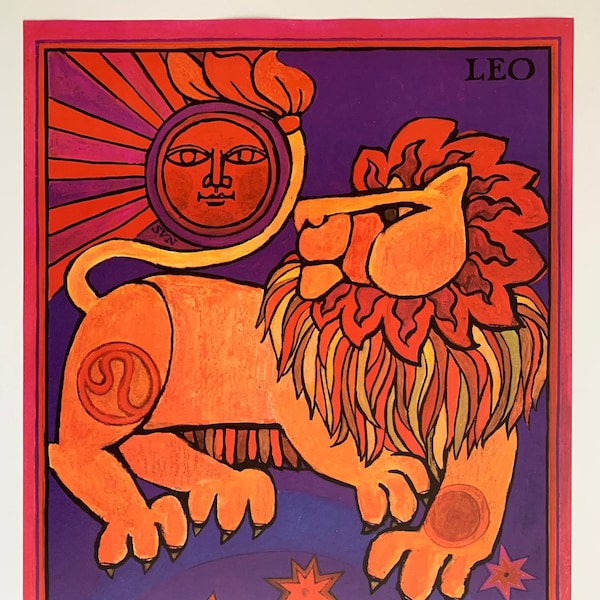 Vintage late 1960's Leo Zodiac Astrology Original Poster 20"x29" Old New Stock